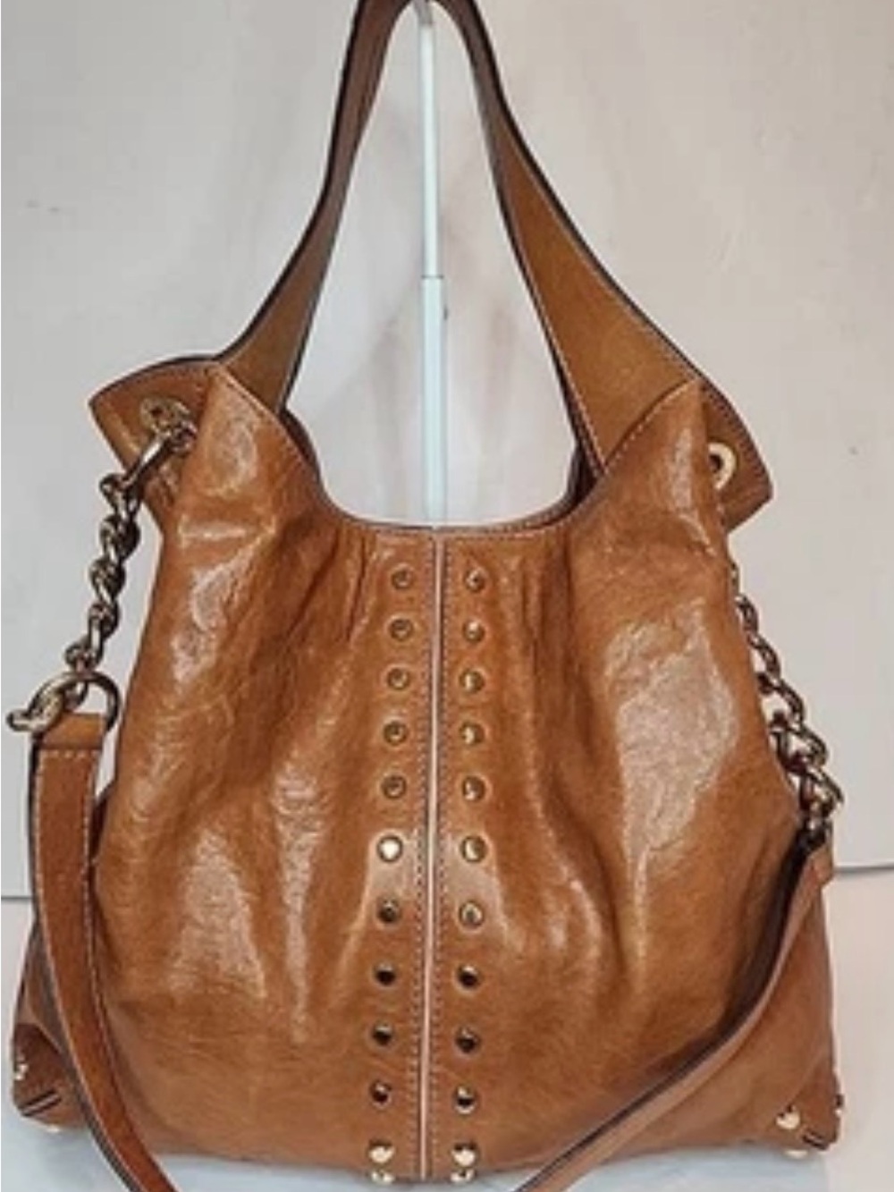 Michael Kors Vintage Uptown Astor Studded Leather Hobo Bag - Cognac Brown